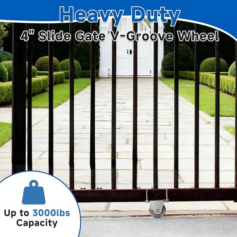 AIWFL 2 Pack 4" V-Groove Slide Gate Wheel Kit, Heavy Duty Steel Dual Bearing Bolted External Mount Bracket with Screws, for 2" Thick Inverted Sliding Rolling Track Gates, 3000 LBS Capacity No Welding in Kuwait