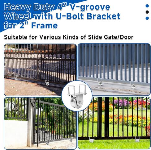 AIWFL 2 Pack 4" V-Groove Slide Gate Wheel Kit, Heavy Duty Steel Dual Bearing Bolted External Mount Bracket with Screws, for 2" Thick Inverted Sliding Rolling Track Gates, 3000 LBS Capacity No Welding in Kuwait