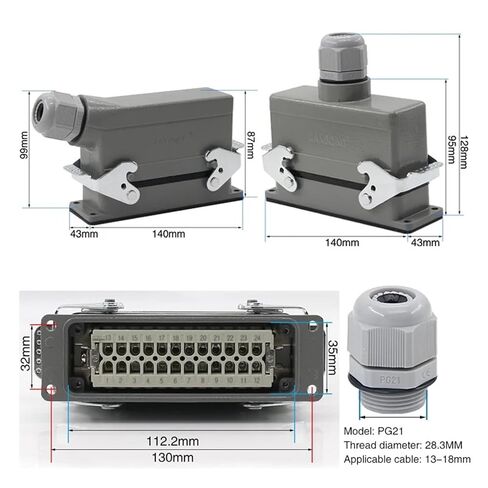 Rectangular Heavy Duty Connector HDC-HE-24 Aviation Industry Waterproof Socket Machine Tool 24 Pins Core 500V 16A(Top Connection) in Saudi Arabia