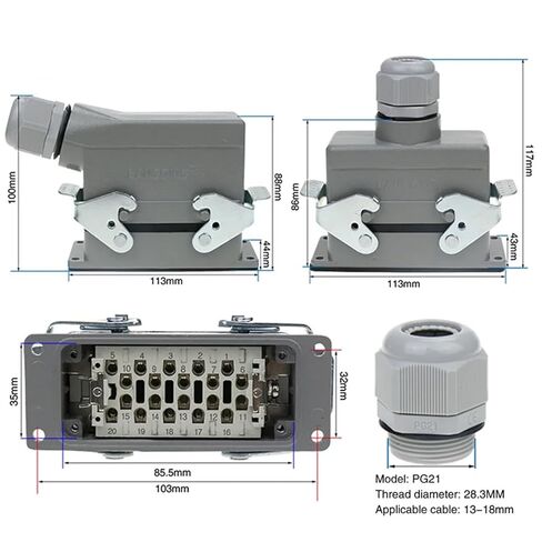 HDC-HE-20 Rectangular Heavy Duty Connector Industrial Aviation Waterproof and Dustproof Plug Socket(Lateral Line) in Saudi Arabia