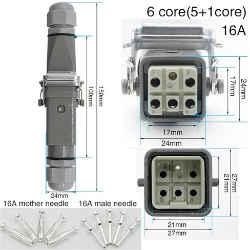 HDC-HA-5 Heavy Duty Connector 4/5/6/8 Core Pins Aviation Industry Waterproof Sand Proof Socket 250V 10A/16A(8core) in Saudi Arabia