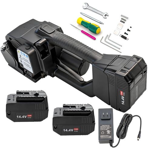 أداة ربط كهربائية لاسلكية لأشرطة PP/PET، شد قابل للتعديل 3500N، آلة ربط محمولة تعمل بالبطارية المزدوجة للكرتون والمنصات والتعبئة الصناعية in Kuwait