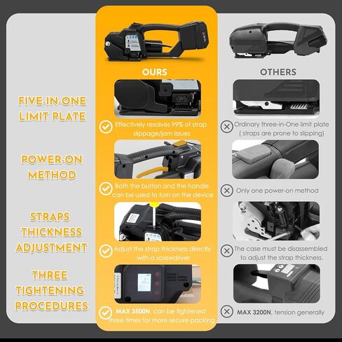 أداة ربط كهربائية لاسلكية لأشرطة PP/PET، شد قابل للتعديل 3500N، آلة ربط محمولة تعمل بالبطارية المزدوجة للكرتون والمنصات والتعبئة الصناعية in Kuwait