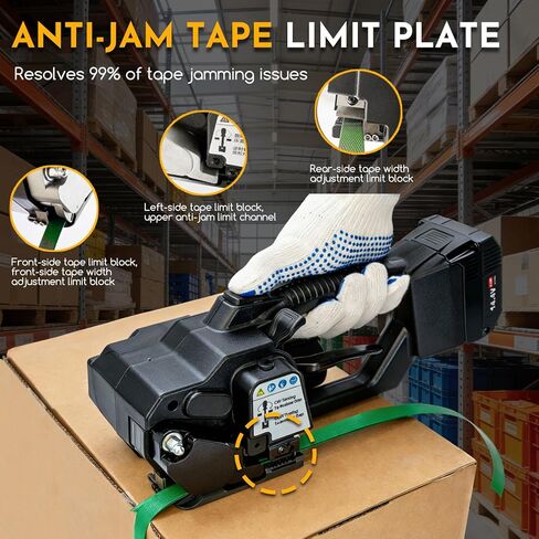 أداة ربط كهربائية لاسلكية لأشرطة PP/PET، شد قابل للتعديل 3500N، آلة ربط محمولة تعمل بالبطارية المزدوجة للكرتون والمنصات والتعبئة الصناعية in Kuwait