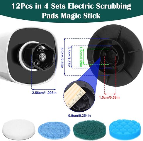 12Pcs Brush Heads Set, Cordless Electric Spin Scrubber Replaceable Brush Heads, Cordless Buffing Bonnet Pad for Household Cleaning Brushes, Bathroom, Floor, Tile, Car in Kuwait