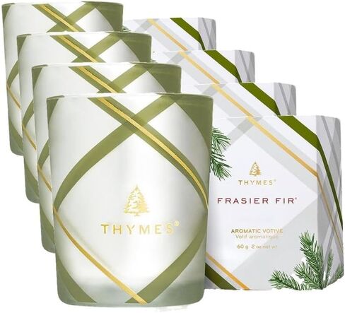 Thymes Frasier Fir Candle – Frosted Plaid Jar Candles – Green & White Candle Jar Design – Scented Candles with Notes of Siberian Fir, Cedarwood & Sandalwood – Holiday Candles – Poured Candle (6.5 oz) in Kuwait