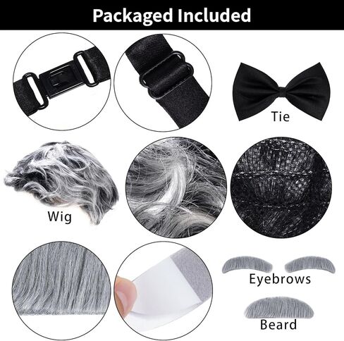 7 PCS Adult 100 Days of School Men Costume, 100 Days of School Man Costume for Halloween Grandpa Costume 1920s Old Man Dress Up Outfit Accessories in Kuwait