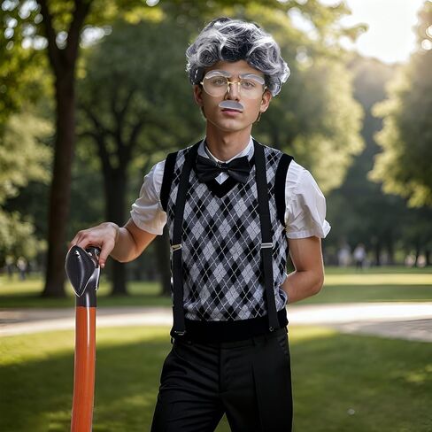 7 PCS Adult 100 Days of School Men Costume, 100 Days of School Man Costume for Halloween Grandpa Costume 1920s Old Man Dress Up Outfit Accessories in Kuwait