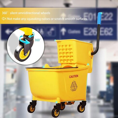 33 Qt Commercial Mop Bucket, with Side-Press Wringer on Wheels. Includes an Industrial Mop. Yellow Industrial Mop Bucket, Suitable for Home, Commercial, Restaurant Cleaning in Saudi Arabia