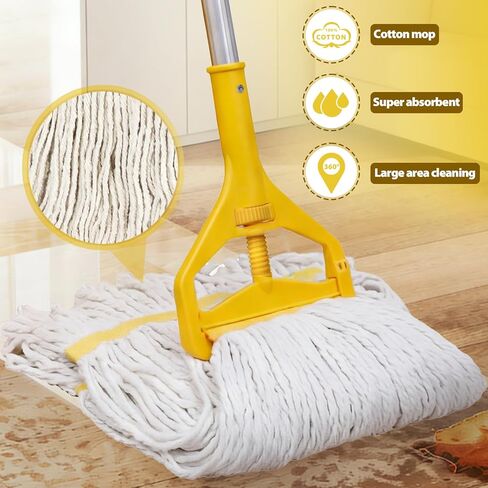 33 Qt Commercial Mop Bucket, with Side-Press Wringer on Wheels. Includes an Industrial Mop. Yellow Industrial Mop Bucket, Suitable for Home, Commercial, Restaurant Cleaning in Saudi Arabia