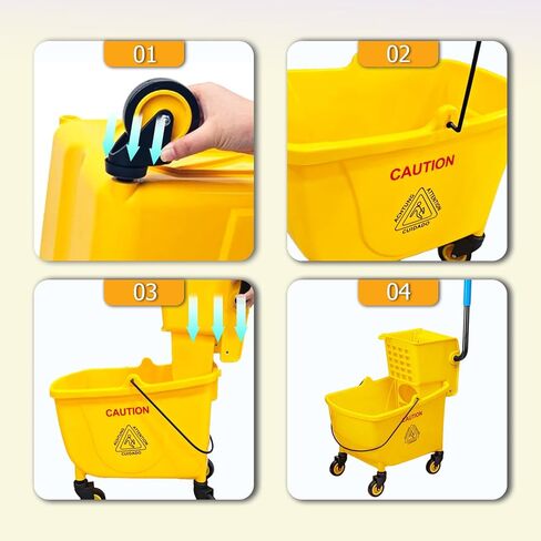 33 Qt Commercial Mop Bucket, with Side-Press Wringer on Wheels. Includes an Industrial Mop. Yellow Industrial Mop Bucket, Suitable for Home, Commercial, Restaurant Cleaning in Saudi Arabia