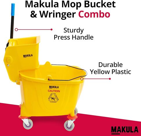 Makula Commercial Mop Bucket with Wringer, 36 Qt Heavy Duty Janitor Mop Bucket with Wheels, Side Press Wringer Combo, Industrial Cleaning Bucket for Restaurants, Schools & Commercial Floors in Saudi Arabia