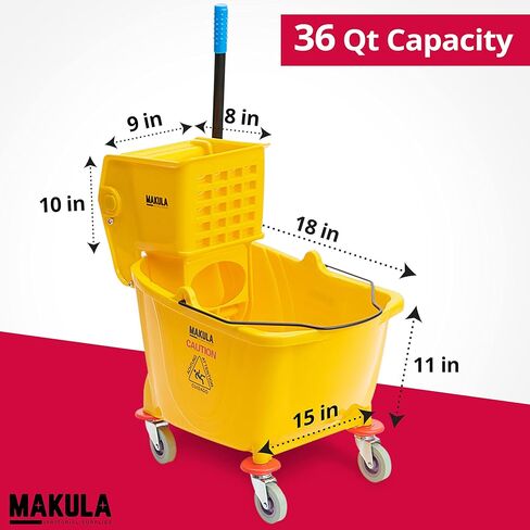 Makula Commercial Mop Bucket with Wringer, 36 Qt Heavy Duty Janitor Mop Bucket with Wheels, Side Press Wringer Combo, Industrial Cleaning Bucket for Restaurants, Schools & Commercial Floors in Saudi Arabia
