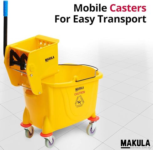Makula Commercial Mop Bucket with Wringer, 36 Qt Heavy Duty Janitor Mop Bucket with Wheels, Side Press Wringer Combo, Industrial Cleaning Bucket for Restaurants, Schools & Commercial Floors in Saudi Arabia
