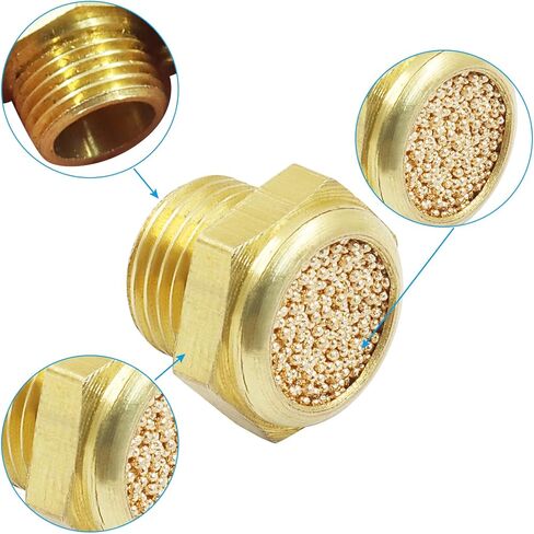 Brass Pneumatic Exhaust Mufflers, 3 Pack Sintered Bronze Air Muffler Silencer with 1/8" Male Thread, Industrial Noise Reduction Fittings for Air Tools and Valves in Saudi Arabia