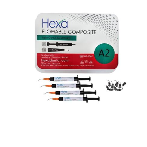 Hexa Flowable Composite Light Cure Low Viscosity 4X 2g Syringe + 20 Bent Tips (A2) in Saudi Arabia