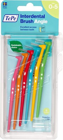 TEPE Interdental Brush Angle, Angled Dental Brush for Teeth Cleaning, Pack of 6, 0.45 mm, Extra-Small/Small Gaps, Orange, Size 1 in Kuwait
