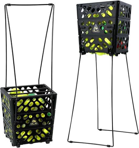 Tennis Ball Basket Tennis Ball Hopper with Wheels | 60 Balls Capacity Lightweight Collector | No-Bend Hands-Free Ball Retrieval Tool for Training & Court Use in Kuwait