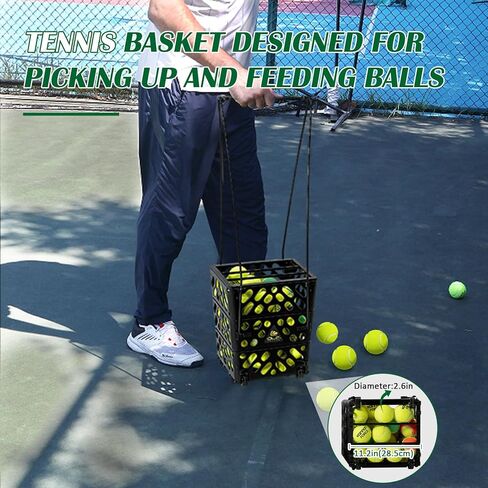 Tennis Ball Basket Tennis Ball Hopper with Wheels | 60 Balls Capacity Lightweight Collector | No-Bend Hands-Free Ball Retrieval Tool for Training & Court Use in Kuwait