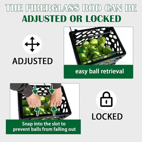 Tennis Ball Basket Tennis Ball Hopper with Wheels | 60 Balls Capacity Lightweight Collector | No-Bend Hands-Free Ball Retrieval Tool for Training & Court Use in Kuwait