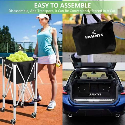 عربة تنس خفيفة الوزن قابلة للطي من Pickleball تحمل 180 كرة تنس/160 كرة مخلل مع حقيبة قابلة للإزالة، عجلات، جيب جانبي للتدريب/التدريس، للتنس/كرة البيسبول/البيسبول/الكرة اللينة in Saudi Arabia