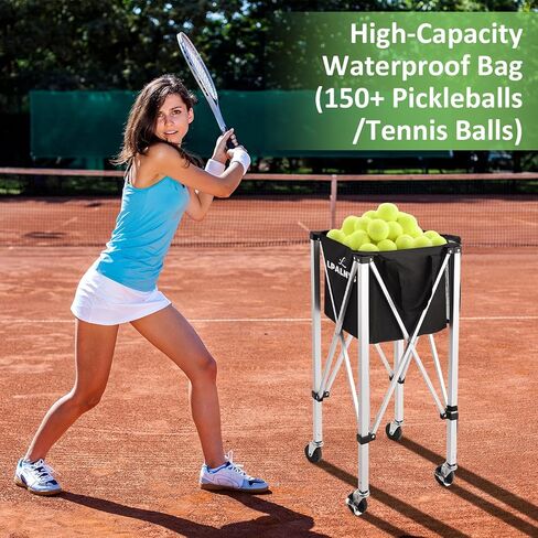 عربة تنس خفيفة الوزن قابلة للطي من Pickleball تحمل 180 كرة تنس/160 كرة مخلل مع حقيبة قابلة للإزالة، عجلات، جيب جانبي للتدريب/التدريس، للتنس/كرة البيسبول/البيسبول/الكرة اللينة in Saudi Arabia