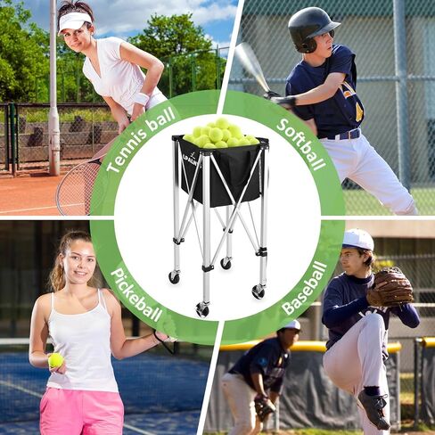 عربة تنس خفيفة الوزن قابلة للطي من Pickleball تحمل 180 كرة تنس/160 كرة مخلل مع حقيبة قابلة للإزالة، عجلات، جيب جانبي للتدريب/التدريس، للتنس/كرة البيسبول/البيسبول/الكرة اللينة in Saudi Arabia