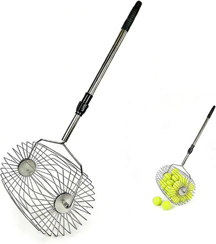 وعاء منتقي كرات التنس من الفولاذ المقاوم للصدأ، وعاء أسطواني علوي قابل للتعديل مع مقبض قابل للتعليق، جامع كرات تنس محمول وسلة لسهولة الالتقاط والتدريب، يحمل أكثر من 60 كرة in Kuwait