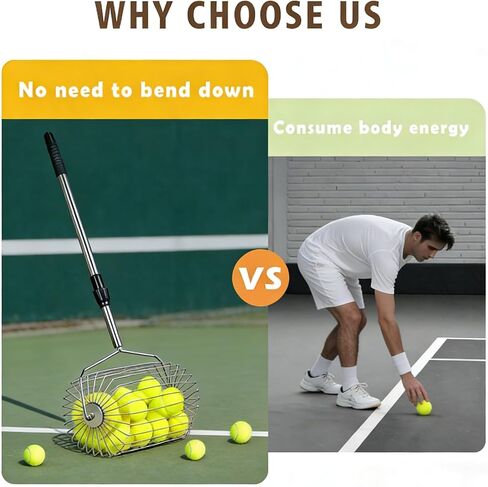وعاء منتقي كرات التنس من الفولاذ المقاوم للصدأ، وعاء أسطواني علوي قابل للتعديل مع مقبض قابل للتعليق، جامع كرات تنس محمول وسلة لسهولة الالتقاط والتدريب، يحمل أكثر من 60 كرة in Kuwait