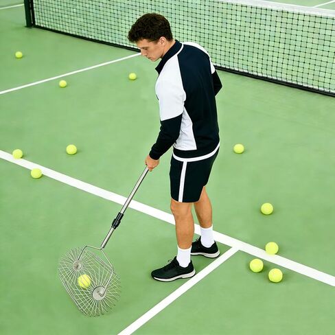 وعاء منتقي كرات التنس من الفولاذ المقاوم للصدأ، وعاء أسطواني علوي قابل للتعديل مع مقبض قابل للتعليق، جامع كرات تنس محمول وسلة لسهولة الالتقاط والتدريب، يحمل أكثر من 60 كرة in Kuwait