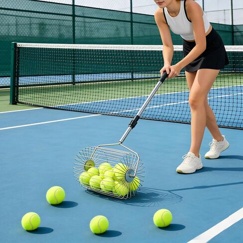 وعاء منتقي كرات التنس من الفولاذ المقاوم للصدأ، وعاء أسطواني علوي قابل للتعديل مع مقبض قابل للتعليق، جامع كرات تنس محمول وسلة لسهولة الالتقاط والتدريب، يحمل أكثر من 60 كرة in Kuwait