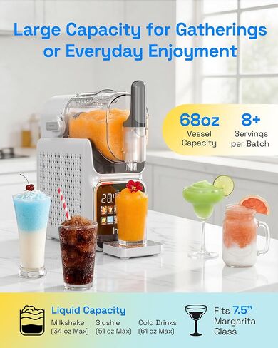 آلة HBN Slushie للمنزل لا حاجة للثلج، صانع المشروبات المجمدة في آلة Slushy 68oz، التنظيف الذاتي، 6 إعدادات مسبقة للمارجريتا والكوكتيلات والميلك شيك وأكثر من ذلك، مثالية لجمع العائلة، والحفلات الصيفية in Kuwait