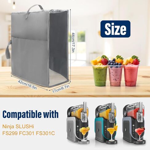 غطاء غبار آلة Slushie لصانع المشروبات المجمدة Ninja Slushie، غطاء غطاء آلة Slushie سميك مقاوم للماء مع نافذة مرئية وجيوب متعددة، متوافق مع Ninja SLUSHI FS299/FS301C/FS30 (رمادي) in Kuwait