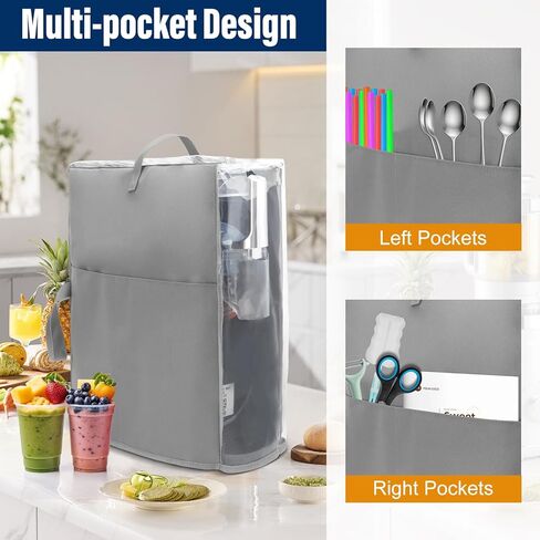 غطاء غبار آلة Slushie لصانع المشروبات المجمدة Ninja Slushie، غطاء غطاء آلة Slushie سميك مقاوم للماء مع نافذة مرئية وجيوب متعددة، متوافق مع Ninja SLUSHI FS299/FS301C/FS30 (رمادي) in Kuwait