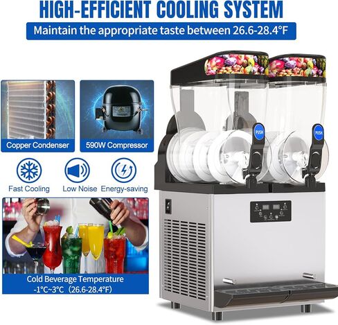 XPW Commercial Slushy Machine 110V 1000W 30L Tanks Commercial Slushie Machine 304 Stainless Steel Margarita Maker Efficient Cooling Slush Maker Perfect for Bar Cafe Restaurant in Saudi Arabia