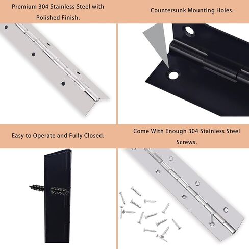 Heavy Duty Piano Hinge 48 Inch Long x 1.2 Inch Open Width Stainless Steel Black Continuous Hinge for Cabinet, Door, DIY Wood Boxes, 0.047" Leaf Thickness in Kuwait