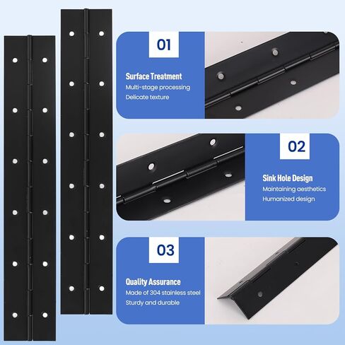 4 قطع من مفصلات البيانو شديدة التحمل مقاس 4 بوصات، ومفصلات بيانو مستمرة من الفولاذ المقاوم للصدأ باللون الأسود، وعرض مفتوح مقاس 2 بوصة، لحالات باب الخزانة، وصناديق تخزين أدوات الأثاث الخشبي مع 16 قطعة من البراغي in Kuwait
