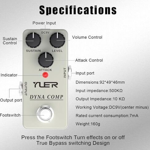 YUER دواسة ضاغط جيتار/باس ميني داينا تأثير ضغط دواسة للجيتار الكهربائي شركات تناظرية سهلة الاستخدام حافظة ألومنيوم تجاوز حقيقية مع غطاء مفتاح القدم in Kuwait