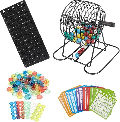 Bingo Game Set, Includes Bingo Wheel Cage, 75 Colored Bingo Balls, 50 Bingo Cards, 300 Colorful Bingo Chips, Master Board, Great for Large Groups, Parties in Kuwait
