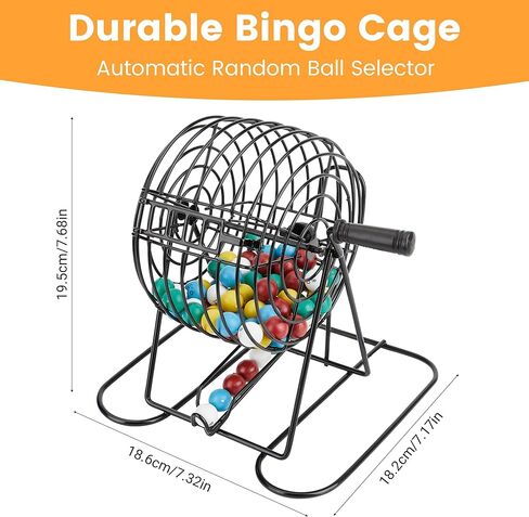 Bingo Game Set, Includes Bingo Wheel Cage, 75 Colored Bingo Balls, 50 Bingo Cards, 300 Colorful Bingo Chips, Master Board, Great for Large Groups, Parties in Kuwait