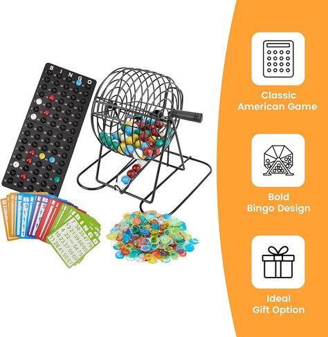 Bingo Game Set, Includes Bingo Wheel Cage, 75 Colored Bingo Balls, 50 Bingo Cards, 300 Colorful Bingo Chips, Master Board, Great for Large Groups, Parties in Kuwait