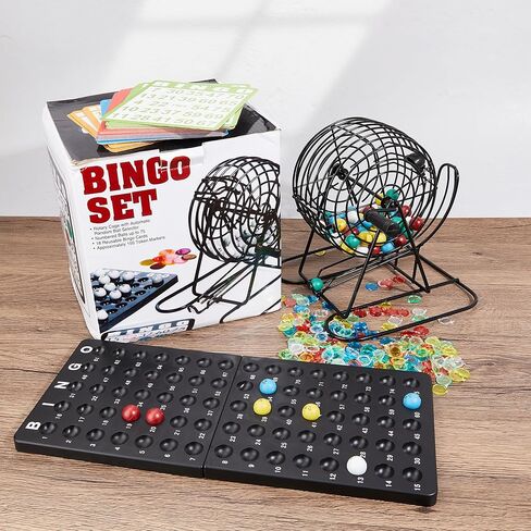 Bingo Game Set, Includes Bingo Wheel Cage, 75 Colored Bingo Balls, 50 Bingo Cards, 300 Colorful Bingo Chips, Master Board, Great for Large Groups, Parties in Kuwait