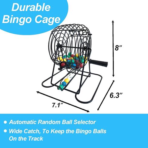 Deluxe Bingo Game for Adults Large Group, Includes 8" Bingo Cage with Big Storage Bag, 1000 Colorful Chips,118 Bingo Cards,75 Colored Balls,75 White Balls for Replacement, Master Board and 2 small Bag in Kuwait