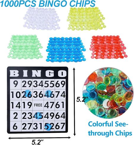 Deluxe Bingo Game for Adults Large Group, Includes 8" Bingo Cage with Big Storage Bag, 1000 Colorful Chips,118 Bingo Cards,75 Colored Balls,75 White Balls for Replacement, Master Board and 2 small Bag in Kuwait