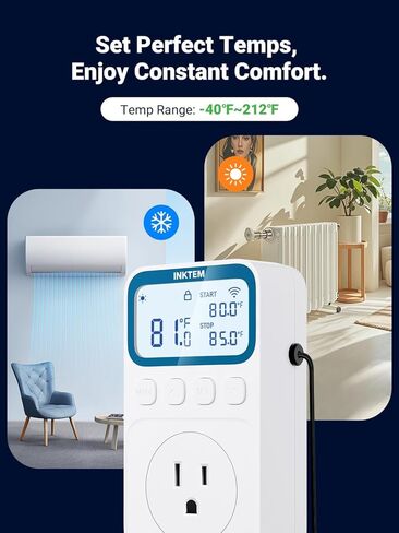 WiFi Plug in Thermostat Outlet, Temperature Controlled Outlet Space Heater, Duration Timer & Smart Memory Digital Temp Controller -40~212℉, IP67 Waterproof Probe for Incubator Homebrew Reptile in Saudi Arabia