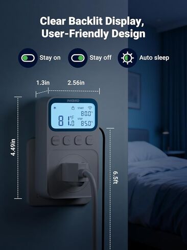 WiFi Plug in Thermostat Outlet, Temperature Controlled Outlet Space Heater, Duration Timer & Smart Memory Digital Temp Controller -40~212℉, IP67 Waterproof Probe for Incubator Homebrew Reptile in Saudi Arabia