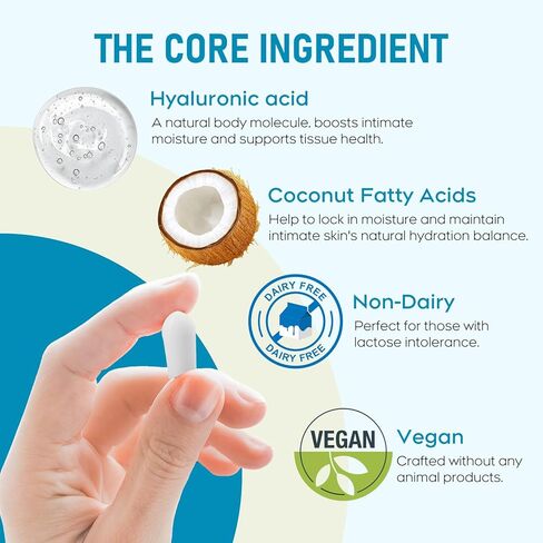 Hyaluronic Acid Vaginal Suppositories 10 mg for Women | Vaginal Moisturizer for Dryness, Itching & Irritation | Menopause & Intimate Care with Coconut Fatty Acids | Estrogen Free, 12 Count in Saudi Arabia