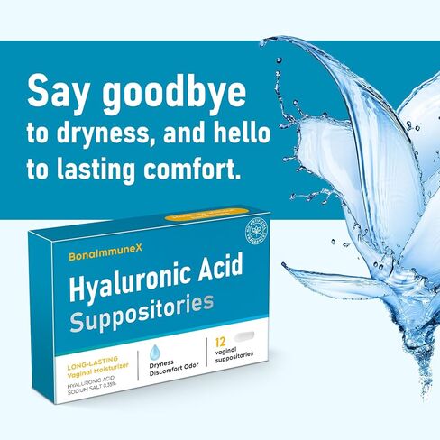 Hyaluronic Acid Vaginal Suppositories 10 mg for Women | Vaginal Moisturizer for Dryness, Itching & Irritation | Menopause & Intimate Care with Coconut Fatty Acids | Estrogen Free, 12 Count in Saudi Arabia
