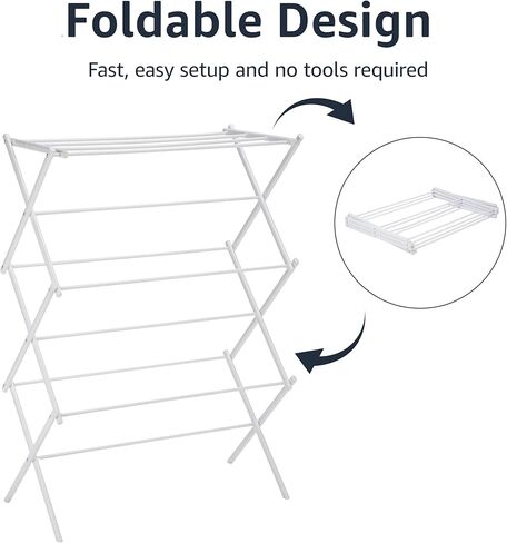Amazon Basics Foldable Portable Clothes Drying Rack for Indoor Air Drying, Collapsible Design, 14.5" D x 29.5" W x 41.8" H, White in Saudi Arabia