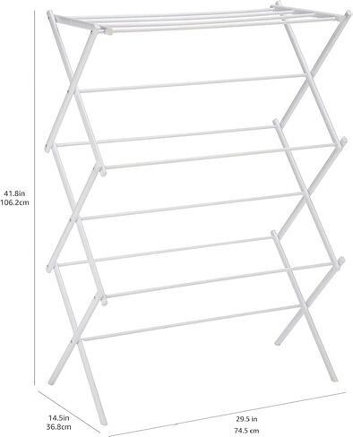 Amazon Basics Foldable Portable Clothes Drying Rack for Indoor Air Drying, Collapsible Design, 14.5" D x 29.5" W x 41.8" H, White in Saudi Arabia